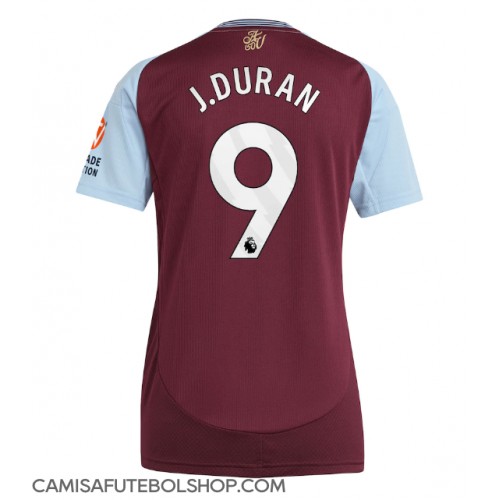 Camisa de time de futebol Aston Villa Jhon Duran #9 Replicas 1º Equipamento Feminina 2024-25 Manga Curta